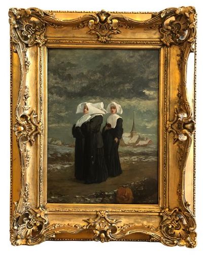 Armand Désiré GAUTIER (1825-1894) 
Les religieuses 
Huile sur panneau signée en bas...