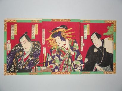 null Triptyque de Kunichika, trois acteurs en buste. 1876.