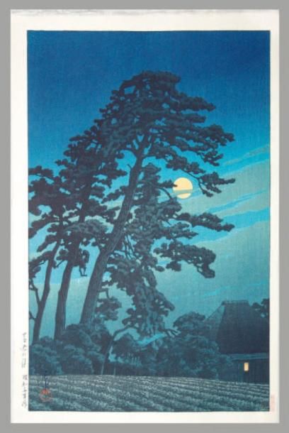null Estampe de Hasui, série des 20 vues de Tokyo, la pleine lune à Magome. 1930...