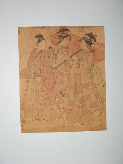 null Estampe de Toyojuni I, deux jeunes femmes portent des caisses. Vers 1800.