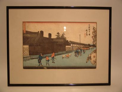 null Estampe de Hiroshige, série Edo Kinko Hyakkei, le quartier de Shinzeniza à Shiba....