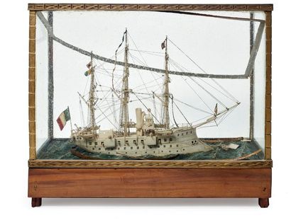 null Maquette
Cuirassé de la marine française en os, navire mixte trois mats, coque...
