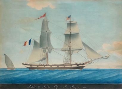 Joseph PELLEGRIN (1793-1869) 
Adelie de Nantes, Capitaine Moyen, 1852
Aquarelle gouachée...