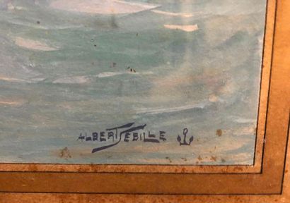 Albert SEBILLE (1874-1953) 
Frégates sur mer frôlée
Aquarelle gouache signature à...
