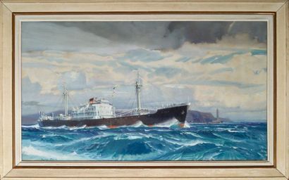 MARIN-MARIE (1901-1987) 
Cargo La Hague
Aquarelle gouachée signée en bas à gauche
58...
