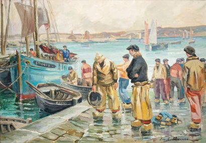 Jim Eugène SEVELLEC (1897-1971) 
Retour de pêche
Toile signée en bas à droite
65...