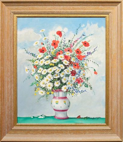 Lucien SEEVAGEN (1897-1959) 
Bouquet de fleurs au vase rose
Toile signée en bas à...