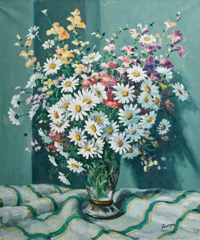 Lucien SEEVAGEN (1897-1959) 
Bouquet of daisies
Canvas signed lower right
55 x 46...