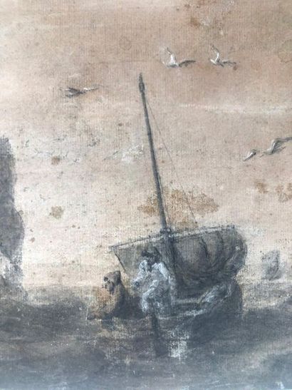 null [Fishermen in Brest bay]
No place, end of XVIII°. Original pencil drawing, charcoal...