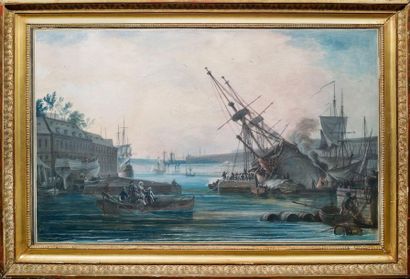 Alexandre Jean NOEL (1752-1834) 
L'arsenal de Brest
Watercolour and gouache
Signed...