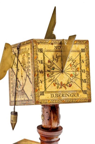 David BERINGER (1756-1821) 
Cadran solaire en bois, laiton et papiers gravés. Cinq...