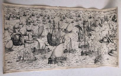 [AMMAN (Jost)] 
Scene of a naval battle. Zurich, 1566. Original etching (56 x 30...