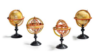 Claude Félix DELAMARCHE (1779-1835) 
Set of four spheres made of cardboard and engraved...