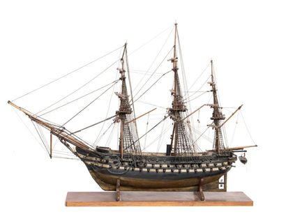 null Wooden model of a three masts armed under dry rigging
Mid XIXth century
H. 38...