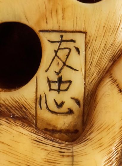 JAPON - Epoque EDO (1603 - 1868) 
* Netsuke en ivoire, buffle couché, ses pattes...