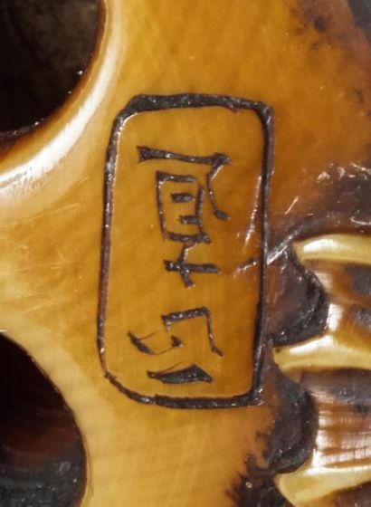 JAPON - Epoque MEIJI (1868 - 1912) 
* Netsuke in stained ivory, gama sennin riding...