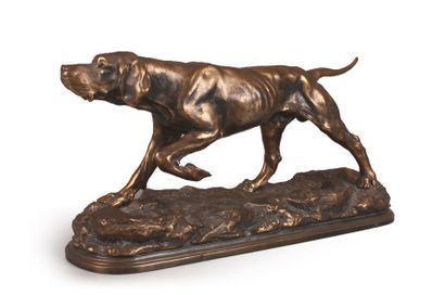 null Sujet en métal représentant un chien de chasse à l'arret
H. 24 cm L. 48 cm