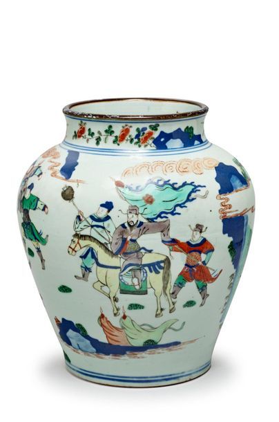 CHINE - Fin XIXe siècle 
Porcelain jar decorated in blue underglaze and polychrome...