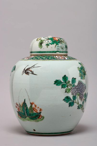 CHINE - Fin XIXe siècle 
Ginger pot in polychrome enamelled porcelain in the style...