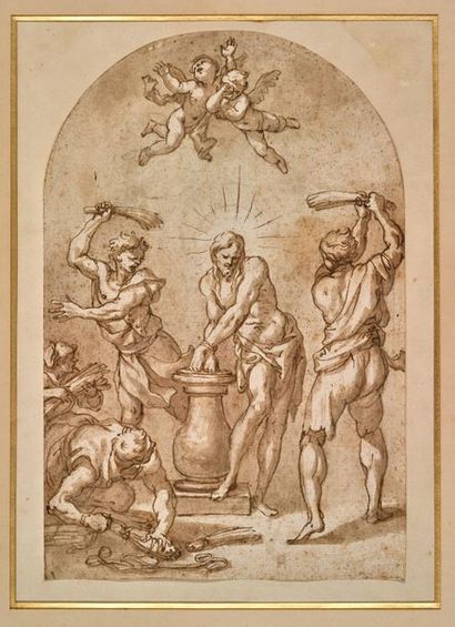 Attribué à Paolo Girolamo PIOLA (1666-1724) 
La Flagellation
Plume et encre brune,...