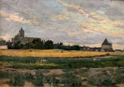 Henri SAINTIN ( 1846-1899) 
View of the bell tower
Oil on canvas signed lower left
33...