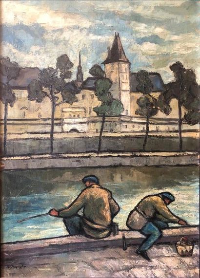 Stefania ORDYNSKA-MORAWSKA (1882-1968) 
Fishing on the docks
Oil on canvas signed...