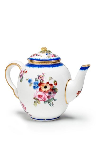 SÈVRES Calabrian teapot covered in soft porcelain, with polychrome decoration of...
