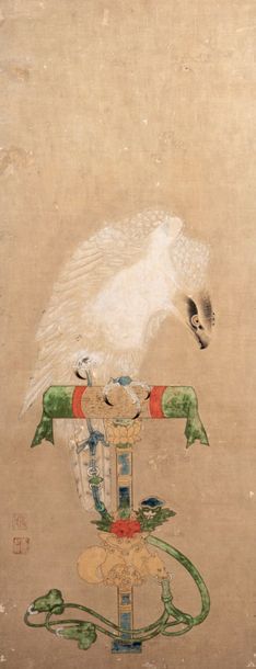 null Polychrome ink on falcon paper
on its perch
Carries two apocryphal seals of...