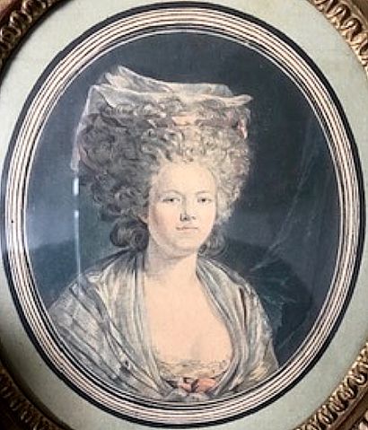 null Polychrome oval engraving in colors representing Rose Bertin.
Late 18th century.
H....