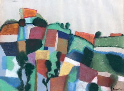 Henri SAMOUILOV (1930-2014) Paysage cubiste coloré
Pastel, signé en bas à droite
33,5...