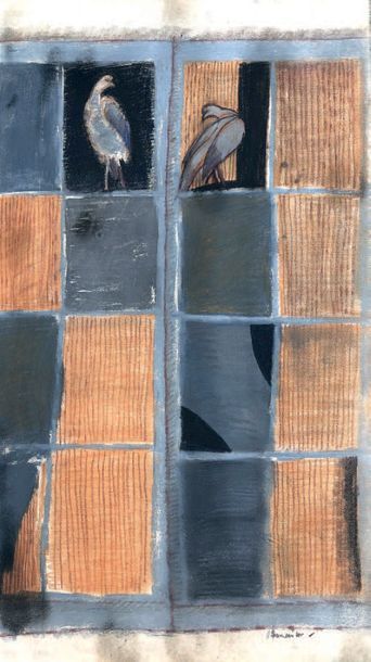 Henri SAMOUILOV (1930-2014) Pigeons à la fenêtre
Pastel, signé en bas à droite
54...