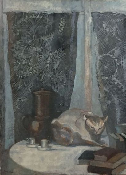 Henri SAMOUILOV (1930-2014) Intérieur au chat
Huile sur toile, signée en bas à gauche
73...
