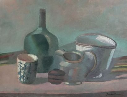 Henri SAMOUILOV (1930-2014) Still life with green
bottle Oil on canvas, signed lower...