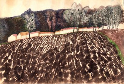Henri SAMOUILOV (1930-2014) View of village and fields
Pastel, signed lower right
34...