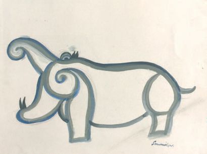 Henri SAMOUILOV (1930-2014) Hippopotamuses
Three gouache drawings, two signed
20.5...