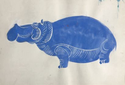 Henri SAMOUILOV (1930-2014) Hippopotames
Trois dessins à la gouache, deux signés
20,5...