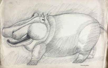 Henri SAMOUILOV (1930-2014) Hippopotame
Deux dessins encore noire et gouache, mine...