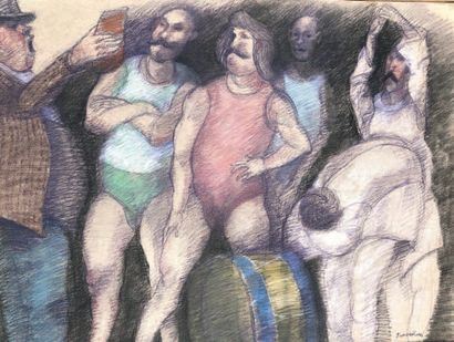 Henri SAMOUILOV (1930-2014) Hommes du cirque
Pastel, signé en bas à droite
50 x 65...