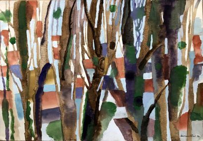 Henri SAMOUILOV (1930-2014) Birch Landscape, River
2 Gouache on paper, signed and...