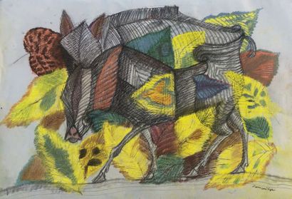 Henri SAMOUILOV (1930-2014) Sanglier en automne
Pastel, signé en bas à gauche
75...