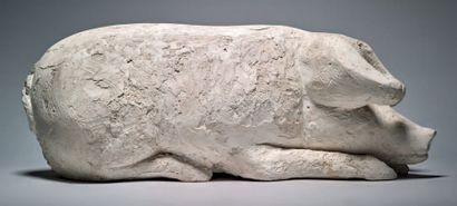 Henri SAMOUILOV (1930-2014) Standing
pig Plaster on plinth
26 x 42 (without plin...