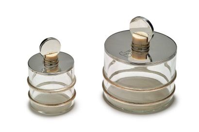 JEAN-ÉMILE PUIFORCAT (1897-1945) 
* Suite of two modernist boxes with glass containers...