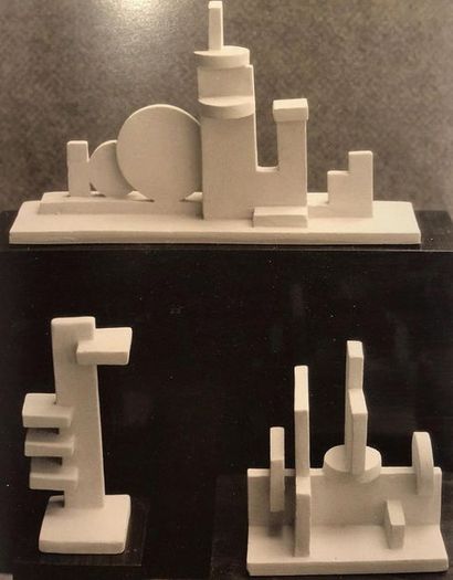 Robert LALLEMANT (1902-1954) 
Suite of two modernist sculptures in cream-coloured
ceramics...