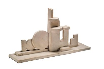 Robert LALLEMANT (1902-1954) 
Suite de deux sculptures modernistes en céramique crème
Vers...