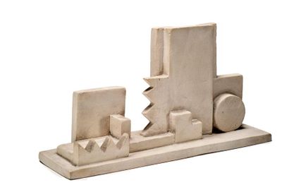 Robert LALLEMANT (1902-1954) 
Suite de deux sculptures modernistes en céramique crème
Vers...