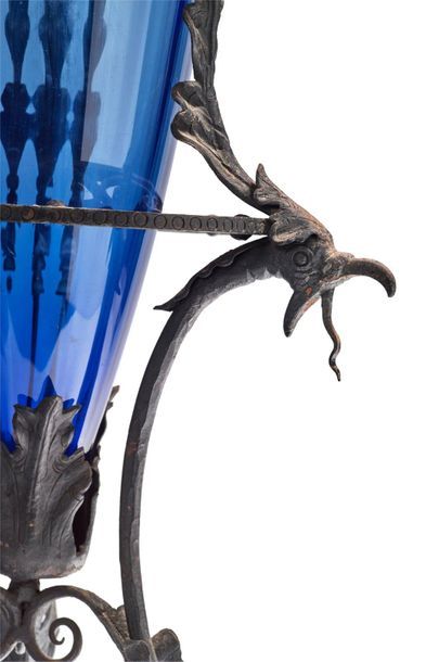 Carlo Rizzarda (1883-1931) 
Vase in blue Murano soffiati glass enclosed in a wrought...