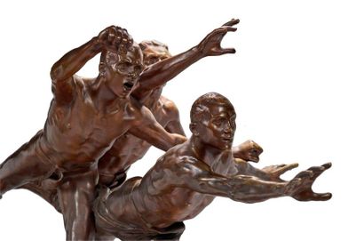 Alfred BOUCHER (1850-1934) 
Au but
Rare et importante sculpture en bronze à patine...