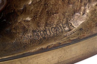 Alfred BOUCHER (1850-1934) 
Au but
Rare et importante sculpture en bronze à patine...