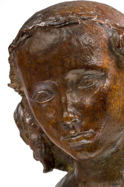 Paul BELMONDO (1898-1982) 
Buste de Jacqueline, fillette
Sculpture en bronze à patine...