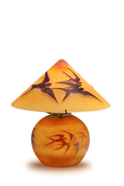 ÉTABLISSEMENTS GALLÉ Rare lamp with spherical base and turlututu hat pointed hat...